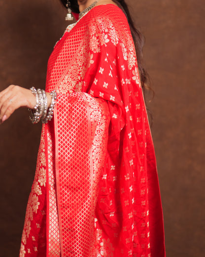 Pure silk suit with hand embroidery on neck and banarasi dupatta