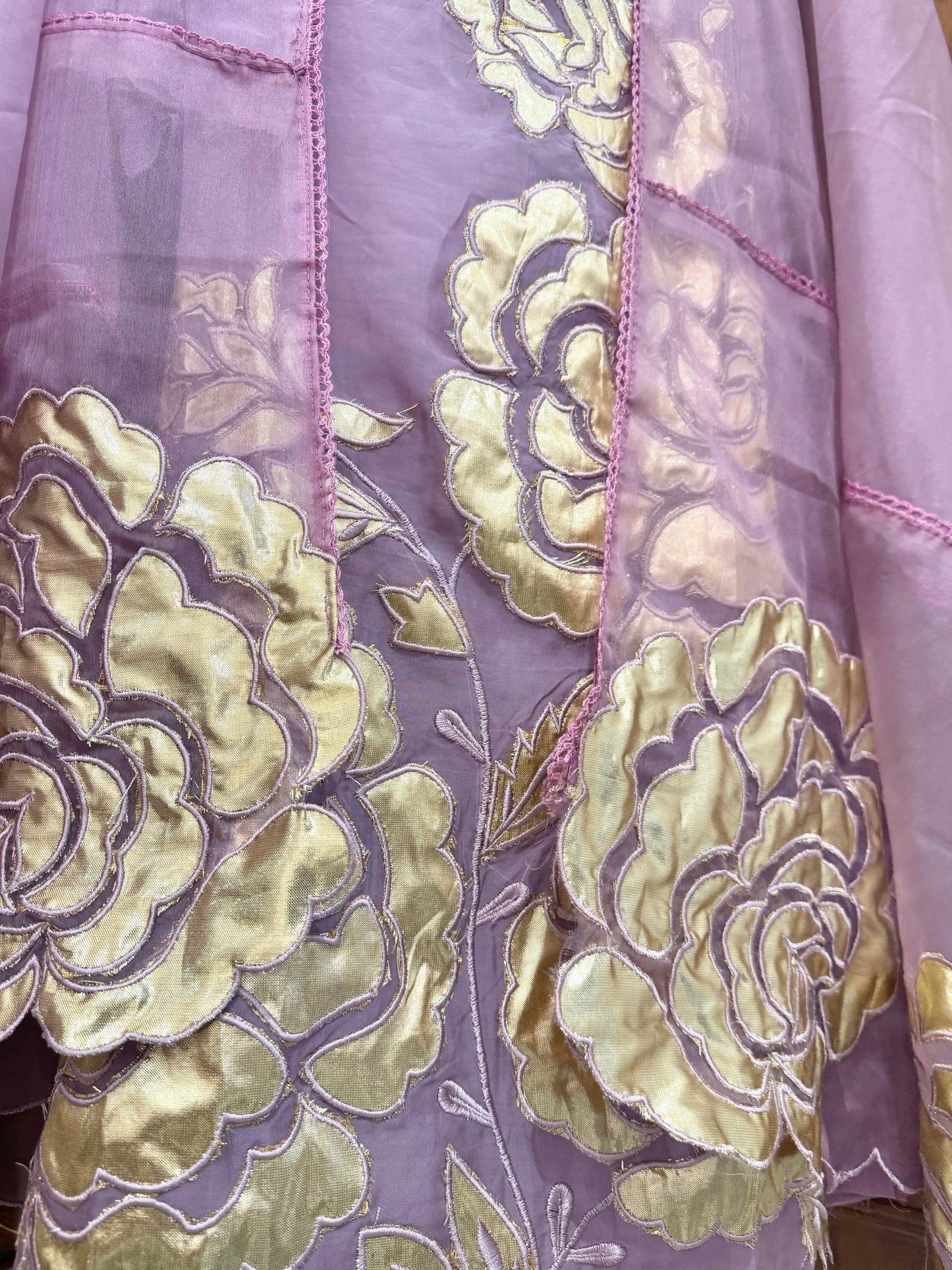 Floral leather patchwork Designer suit in organza fabric