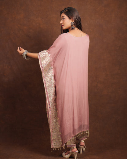 Pure Organza Kaaf-taan in all new dusty pink colour with elegant work details on neck and sides