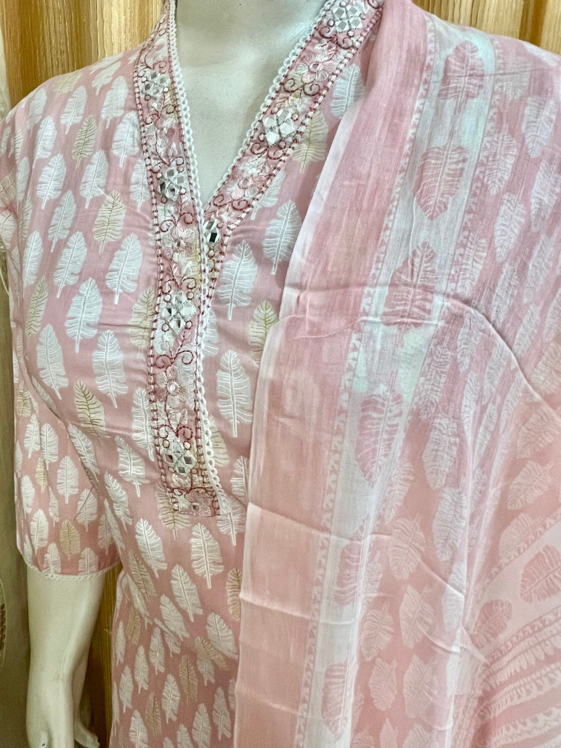 Pure Cotton Fully Stitched Pant Suit in Pastel Pink Shade